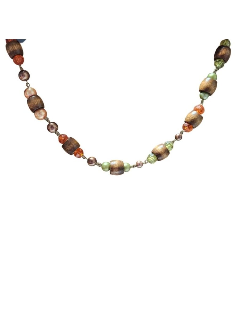 Vintage Beaded Necklace Wood Orange Green Beads Boho Retro Fashion Jewelry Women